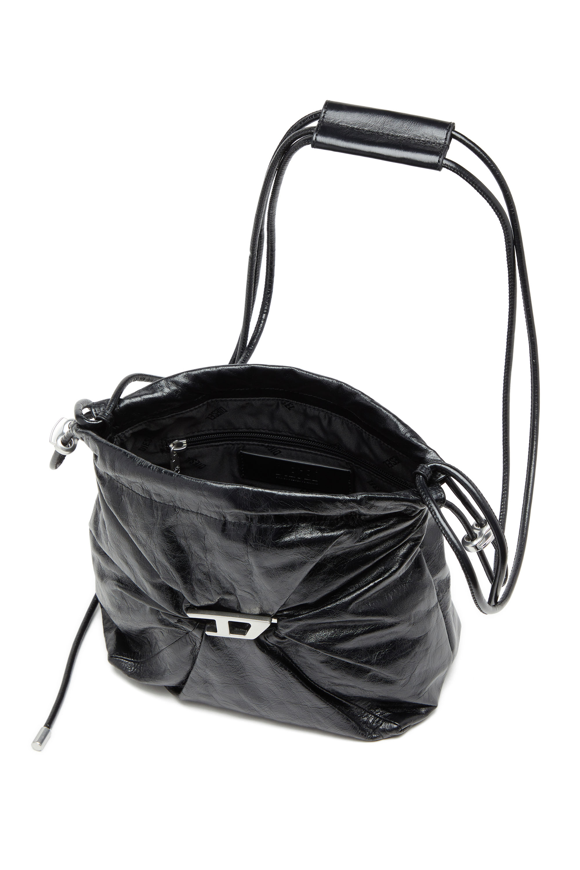 Diesel - SCRUNCH-D BUCKET, Scrunch-D-Sac seau en cuir froissé et brillant Femme in Noir - 4